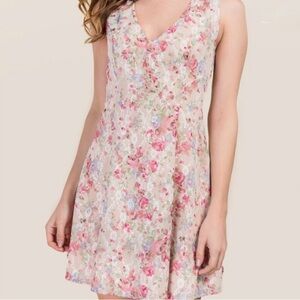 Francesca Women's Floral A-Line Cream Pink Dress Party Wedding Guest Size Medium